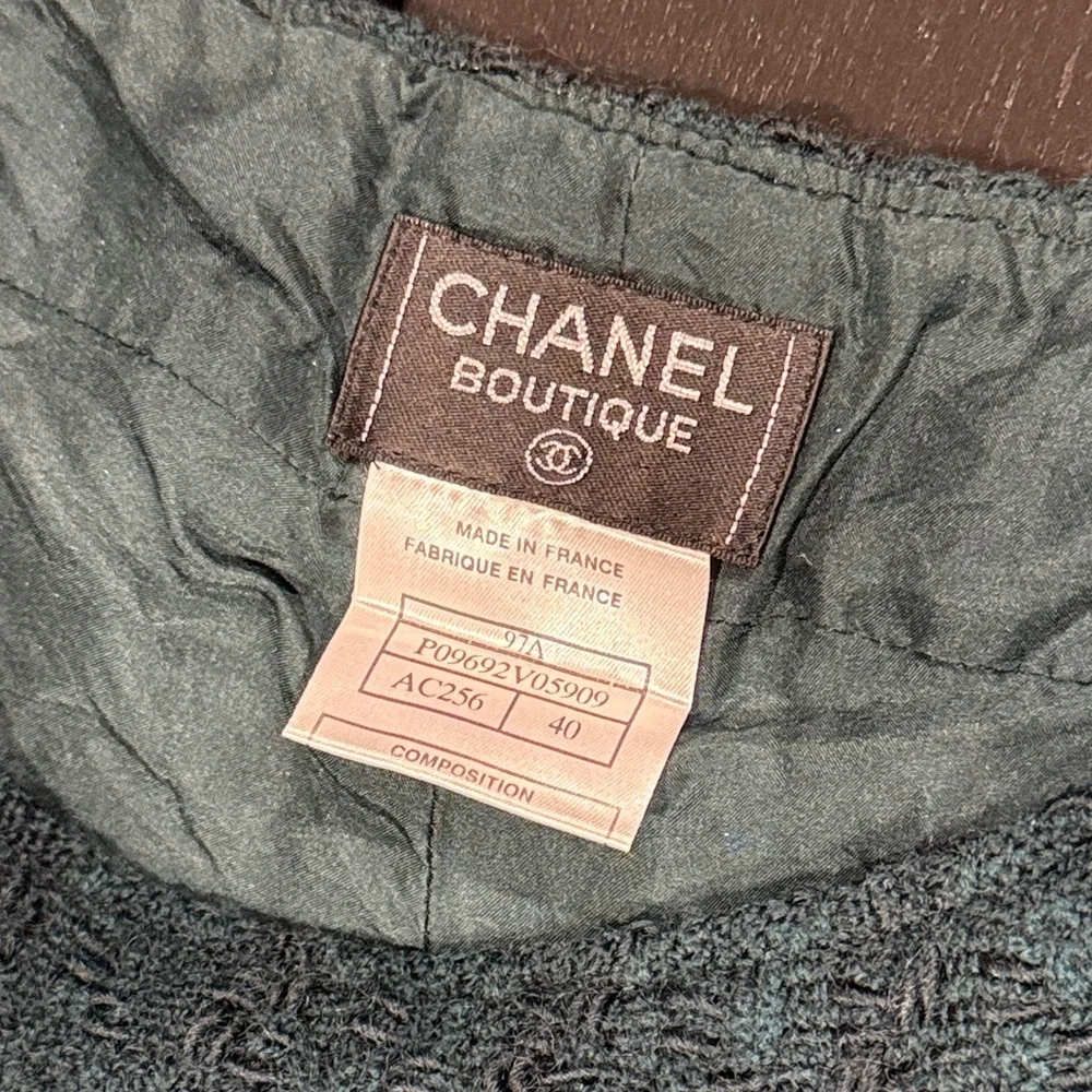 Chanel Green Tweed Silk Lined Trousers Pants - 40